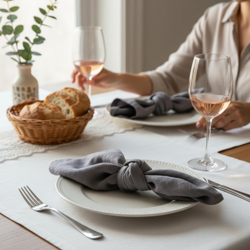 Eight Owls Linen Napkins â€“100% French Flax â€“ Stonewashed Pure Linen Cloth Napkins - Size 18 Inch x 18 Inch â€“ Set of 4 (Mid Gray) - Image 4
